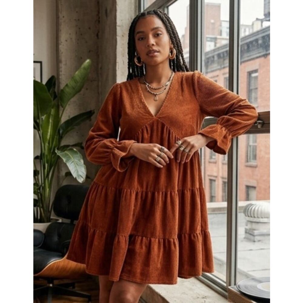 New In ribbed velour babydoll dress